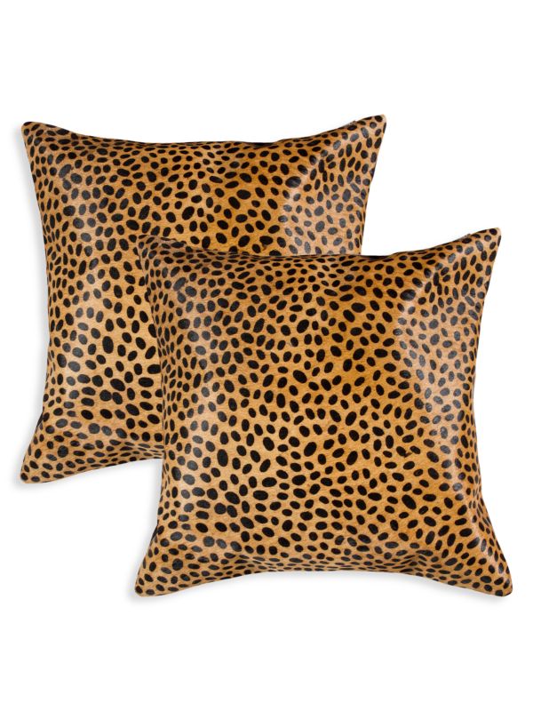 Natural 2-Pack Togo Square Cheetah-Print Cowhide Pillow Set